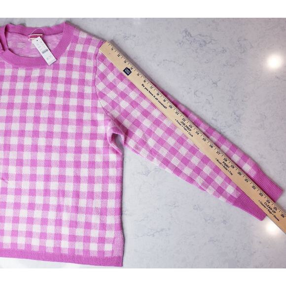 NWT J. Crew 100% Cashmere Crew Neck Sweater Gingham Pink White Women's Size XL - Picture 7 of 8